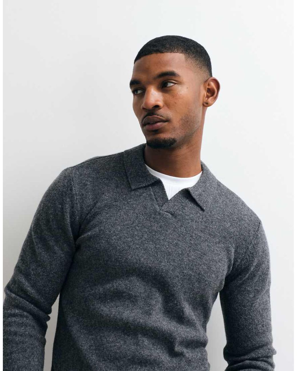 Blend Blue Knitted Collared Wool-mix Jumper for men