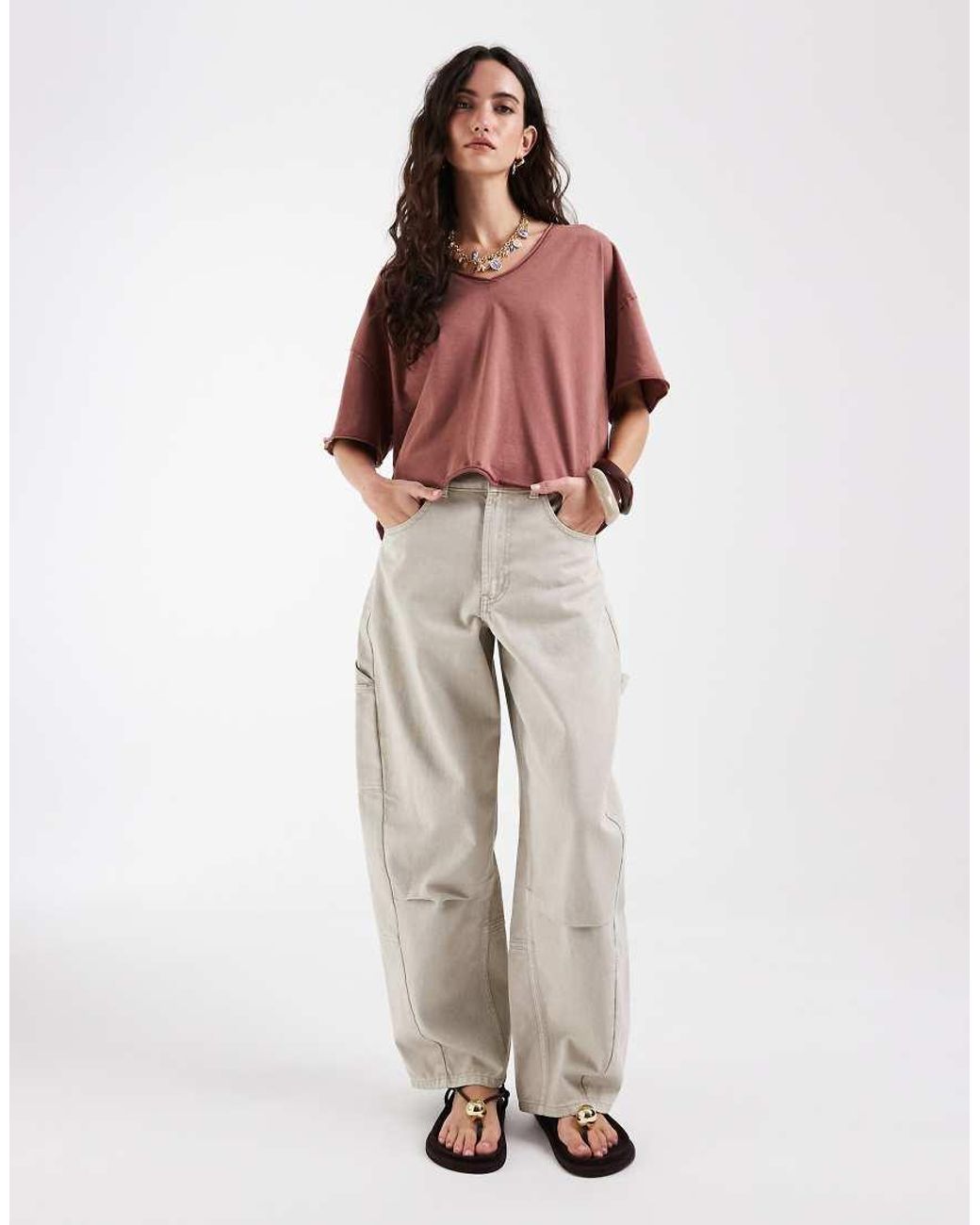 ASOS Red Slouchy V Neck T-Shirt Washed Rose