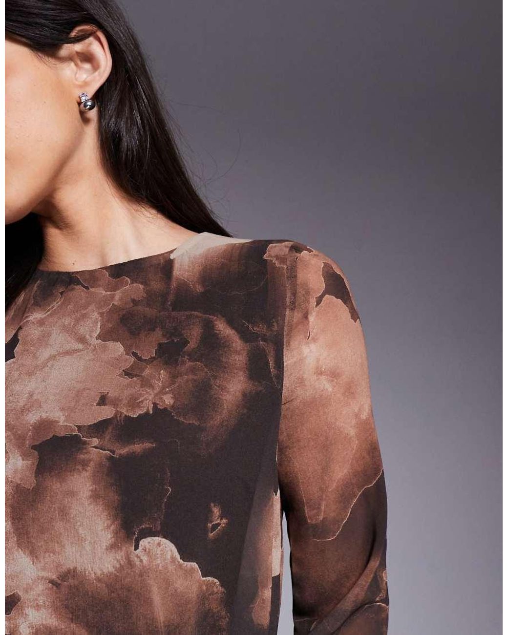 DASKA Brown Chiffon Asymmetric Blouson Top Maxi Dress
