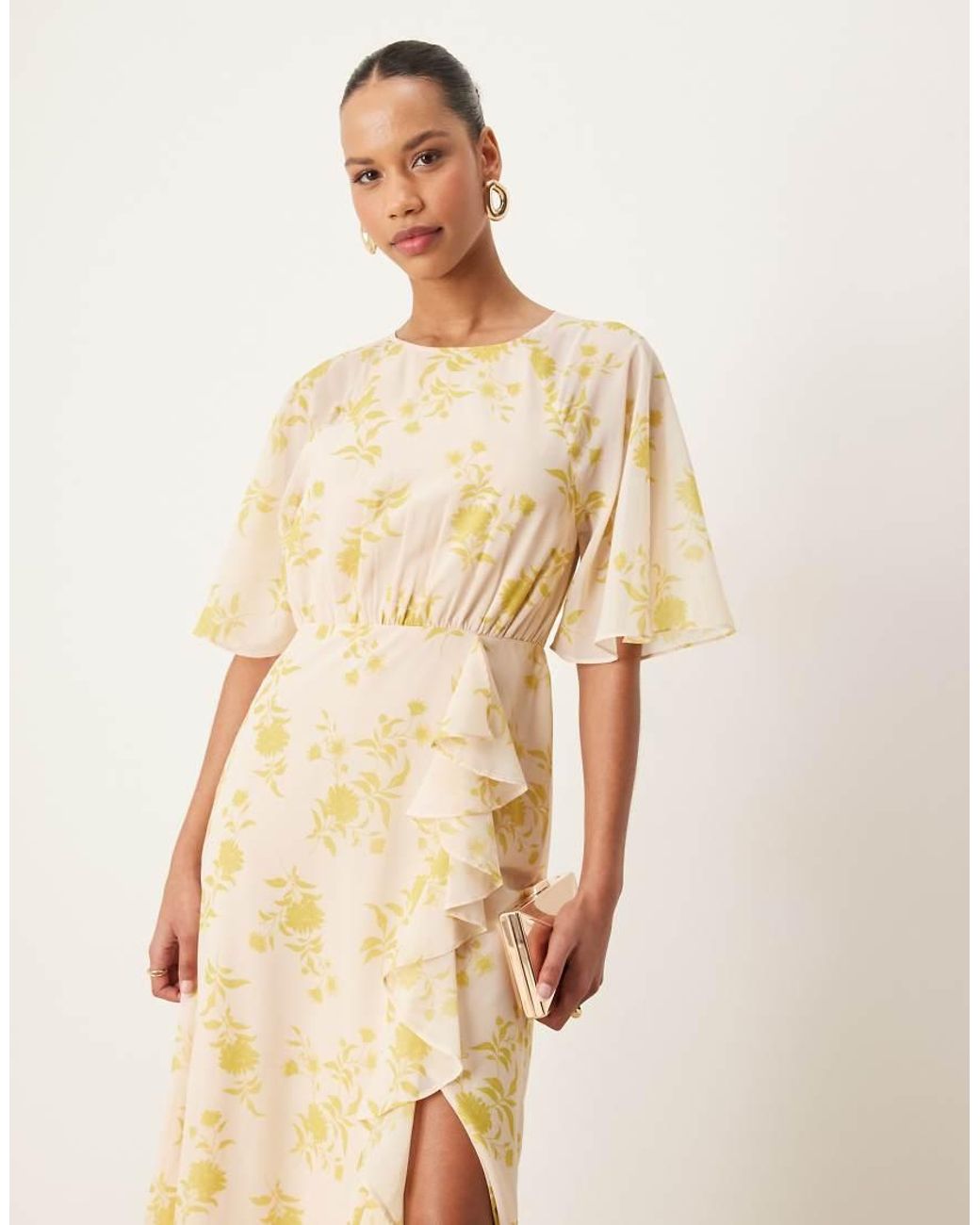 ANAYA Natural Floral Keyhole Back Maxi Dress