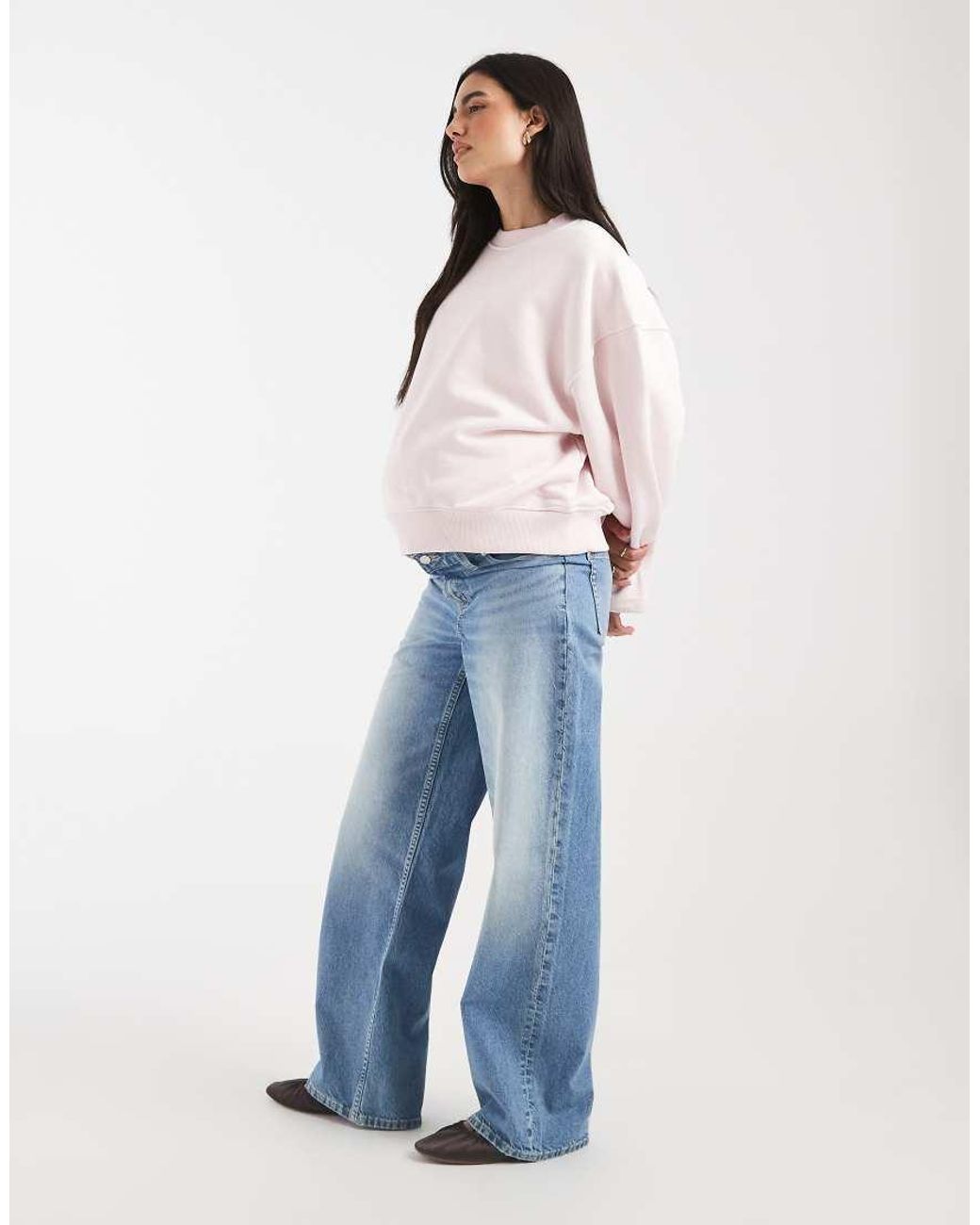 ASOS Blue Asos Design Maternity Wide Leg Dad Jean
