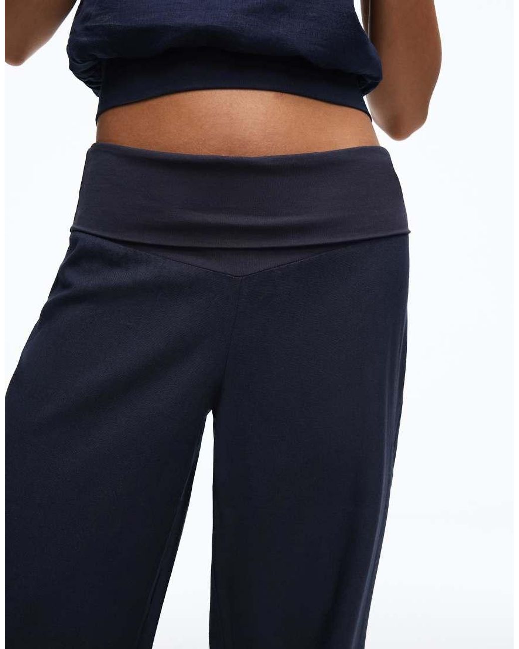 Bershka Blue Turn-up Waist Trousers