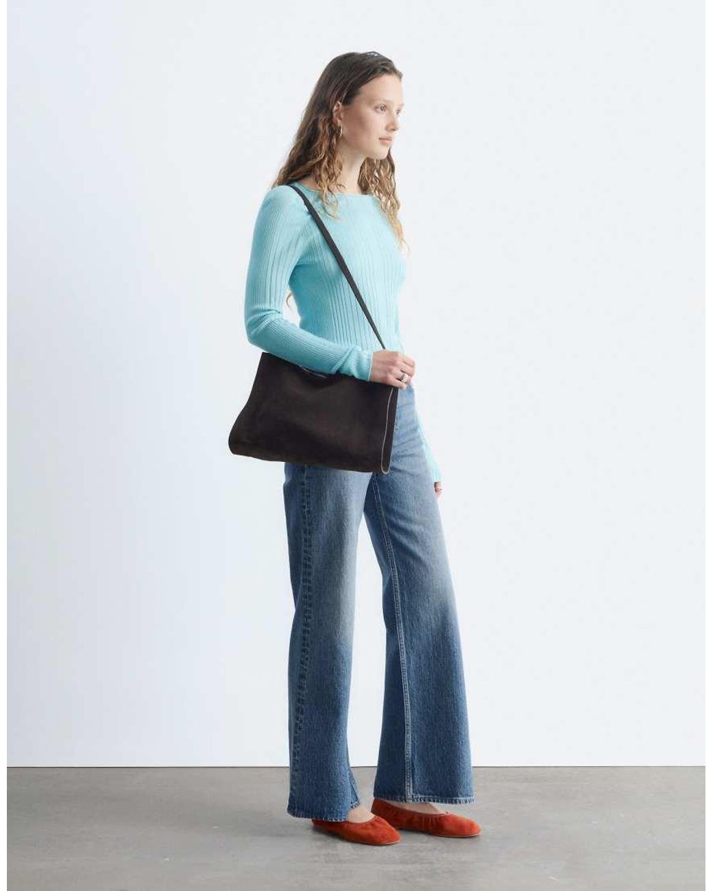 & Other Stories Blue Fine Knit Ribbed Top