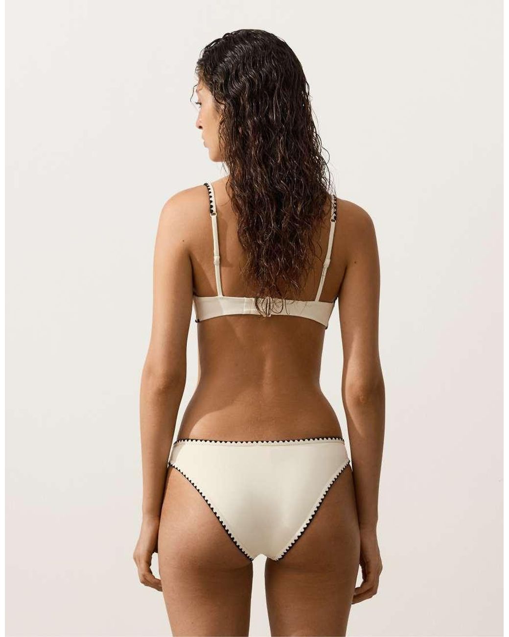 Oysho Natural Contrast Stitch Triangle Bikini Top