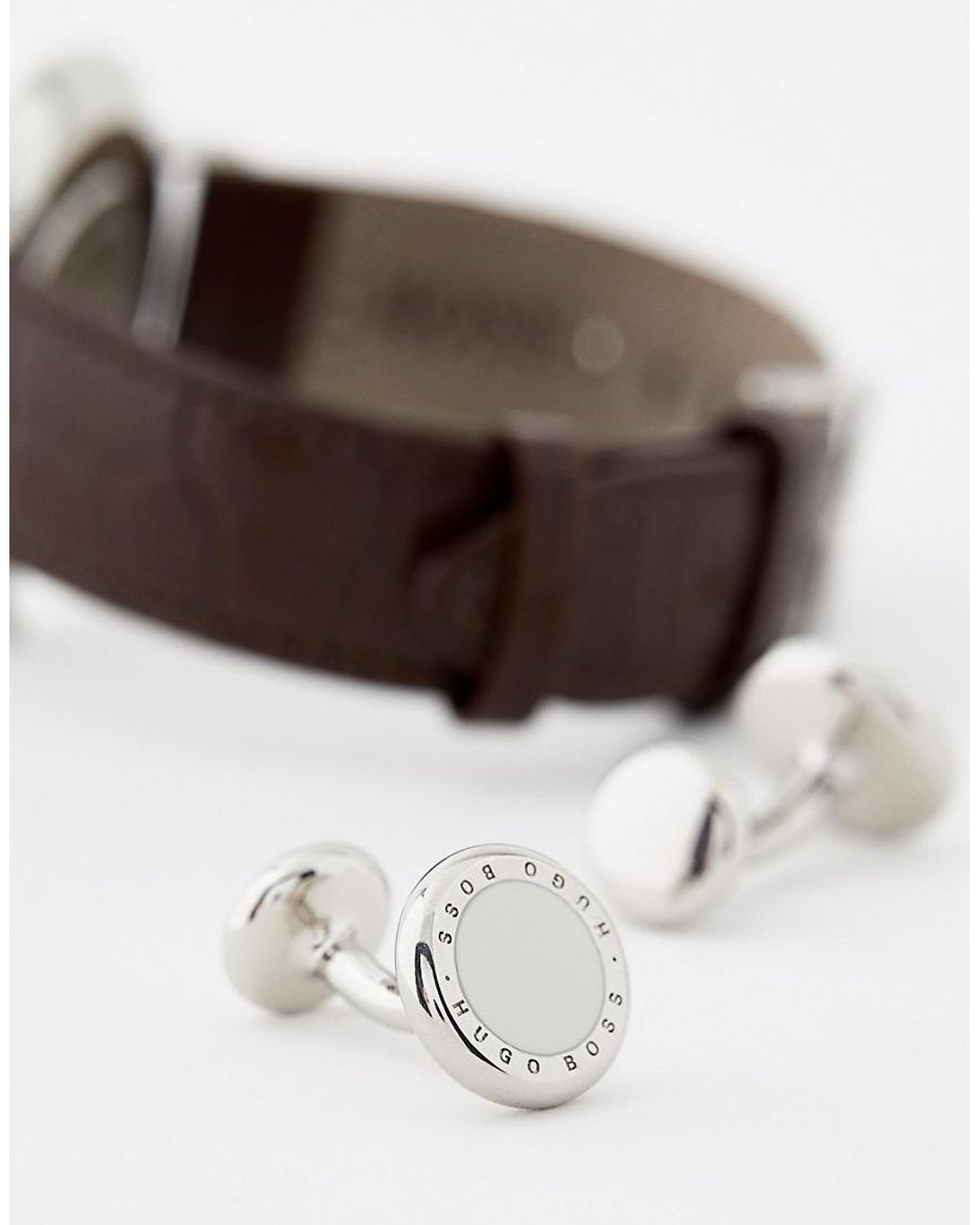 BOSS by HUGO BOSS Leather Watch & Cufflink Gift Set in Brown for Men | Lyst