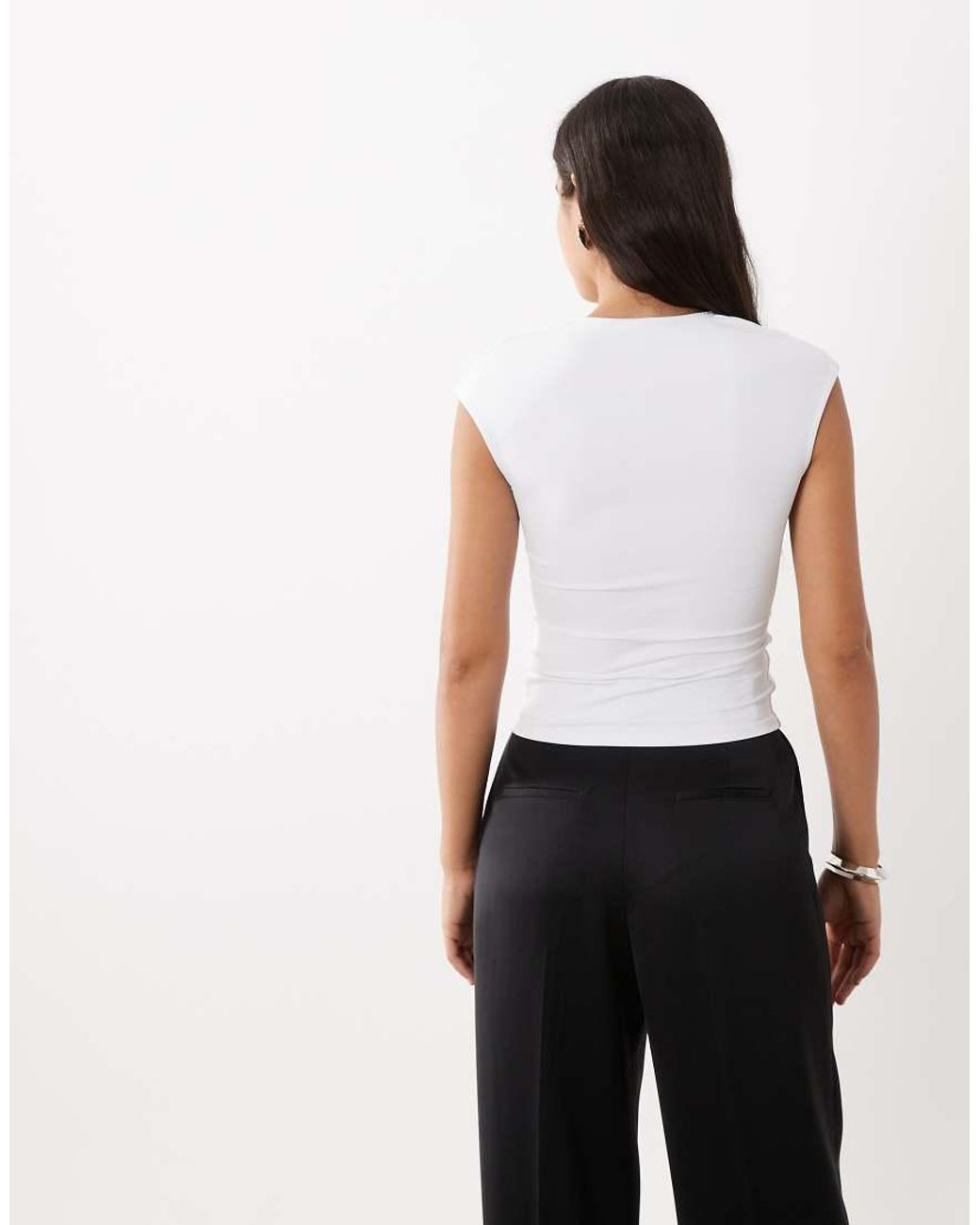 ASOS White Plunge Open Front Short Sleeve Ruched Top