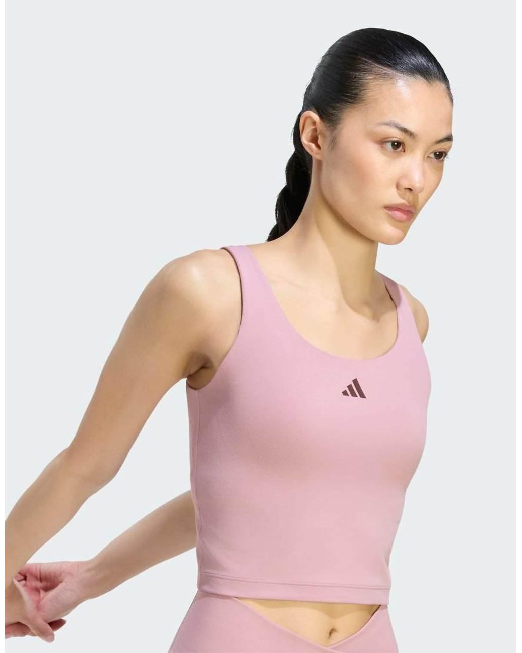 Adidas Originals Pink Three Stripes Studios All Me Light Support Tank Top