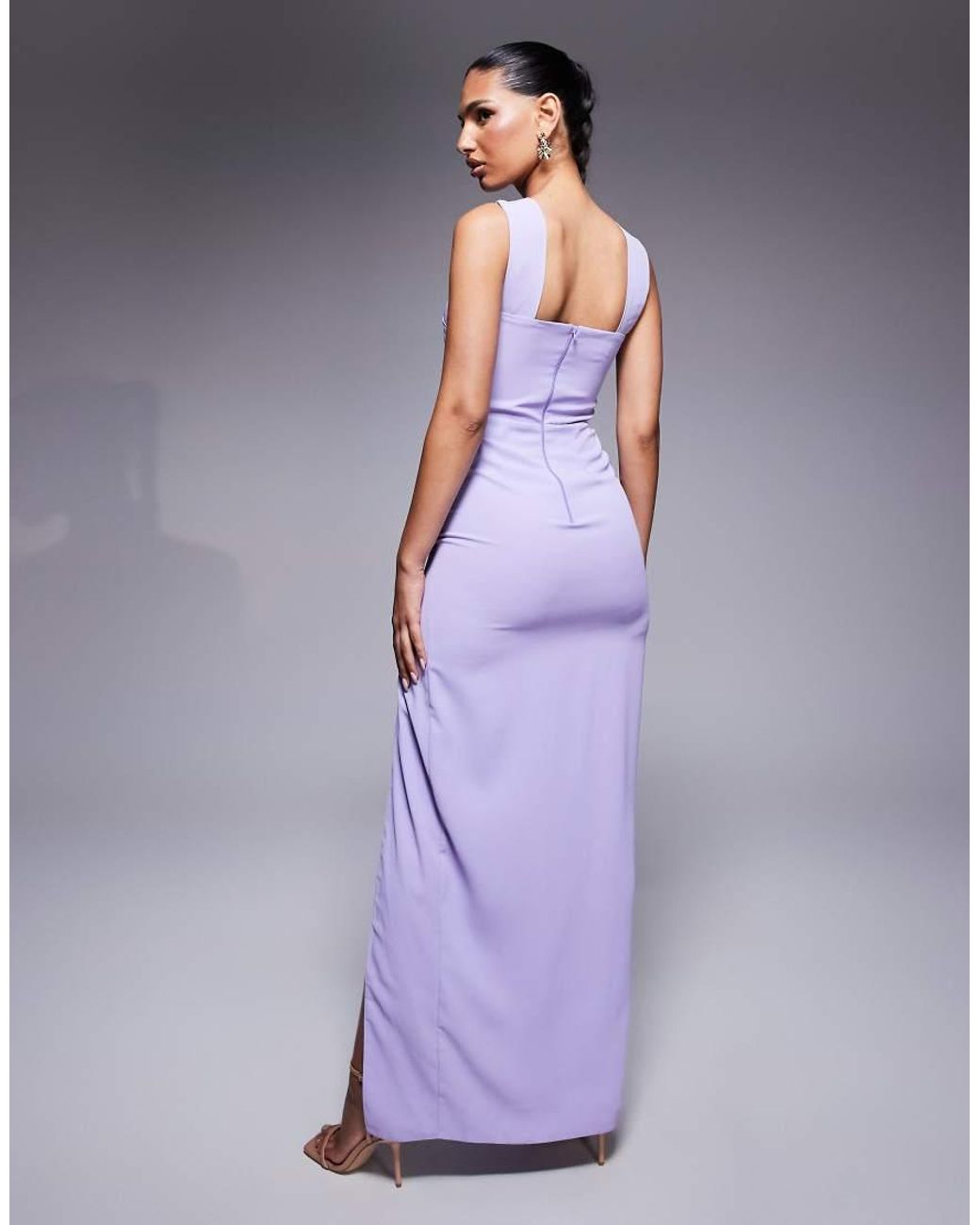 Vesper Purple High Neck Maxi Dress With Thigh Split
