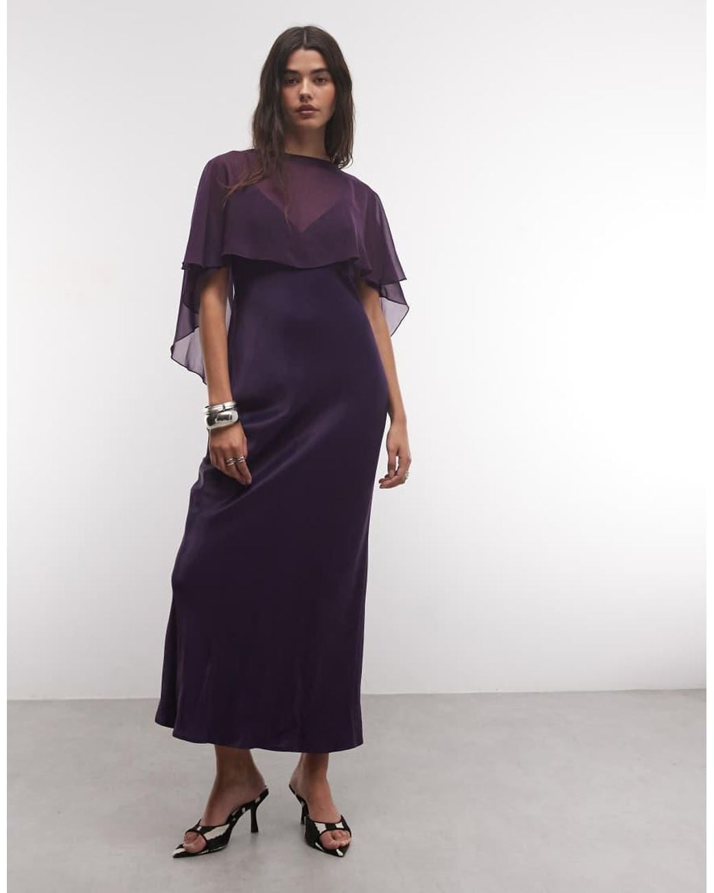 ASOS Purple Satin Cape Layer Maxi Dress