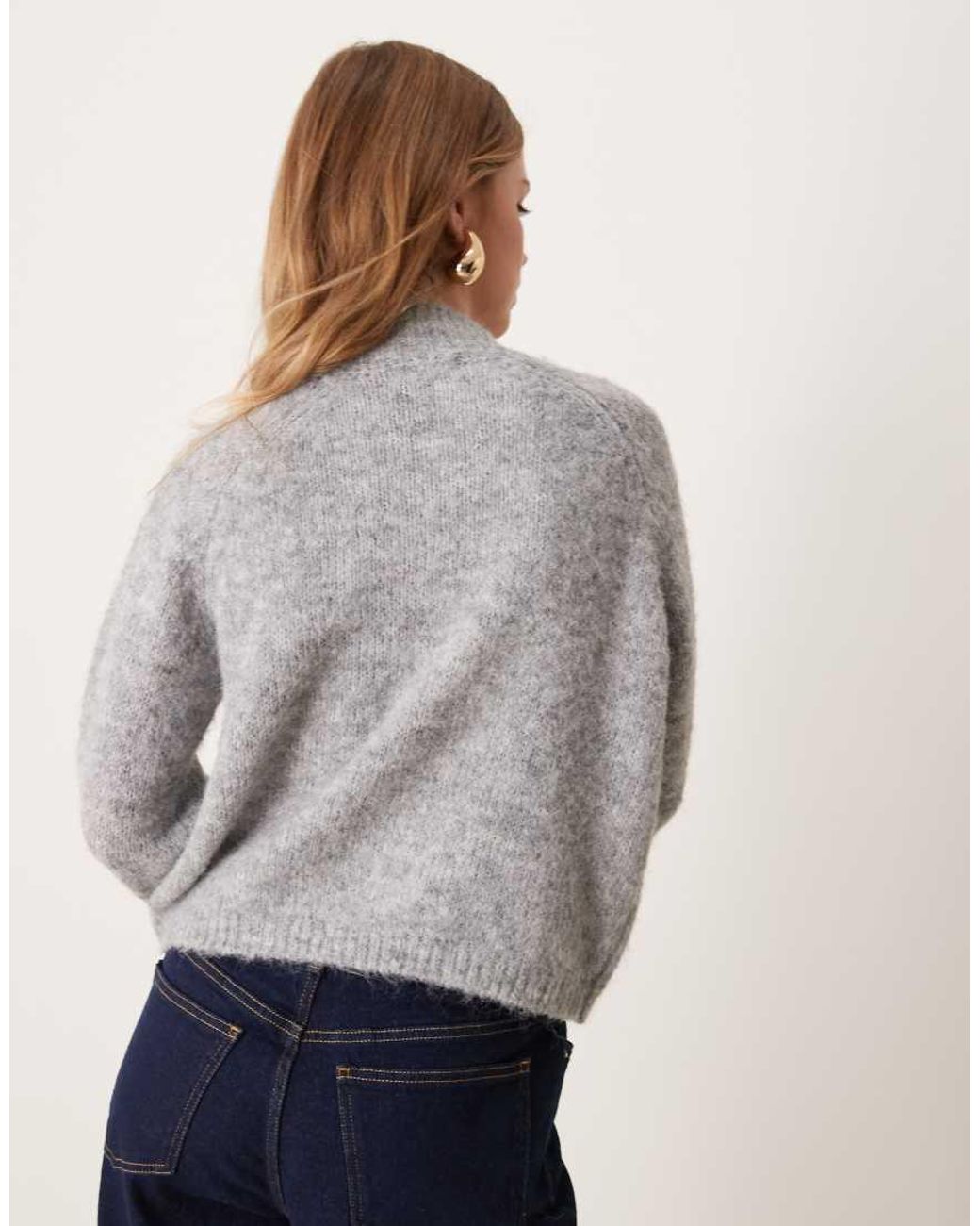 Jdy Gray High Neck Textured Knitted Jumper