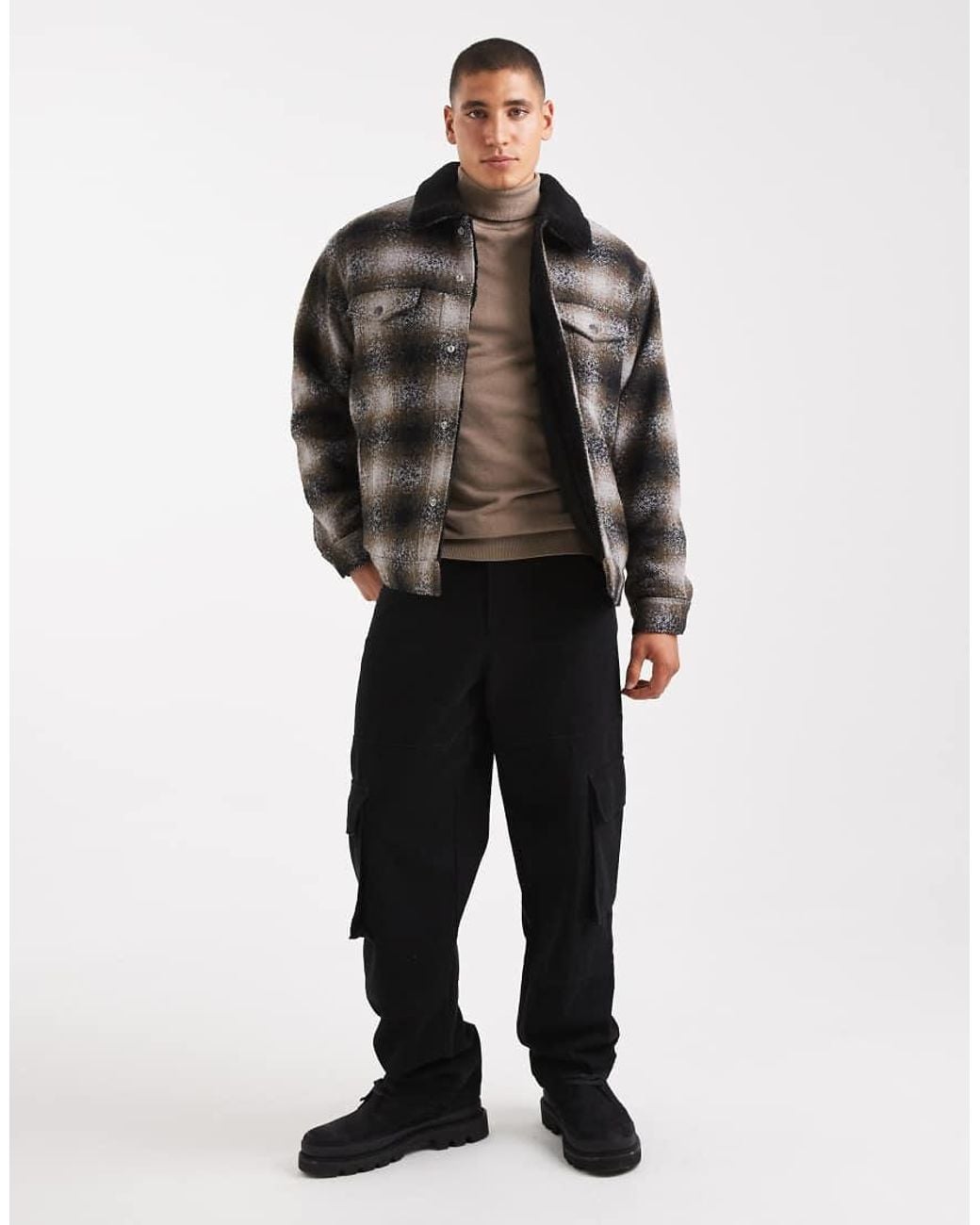 Levi's Black Relaxed Fit Plaid Sherpa Trucker Jacket for men