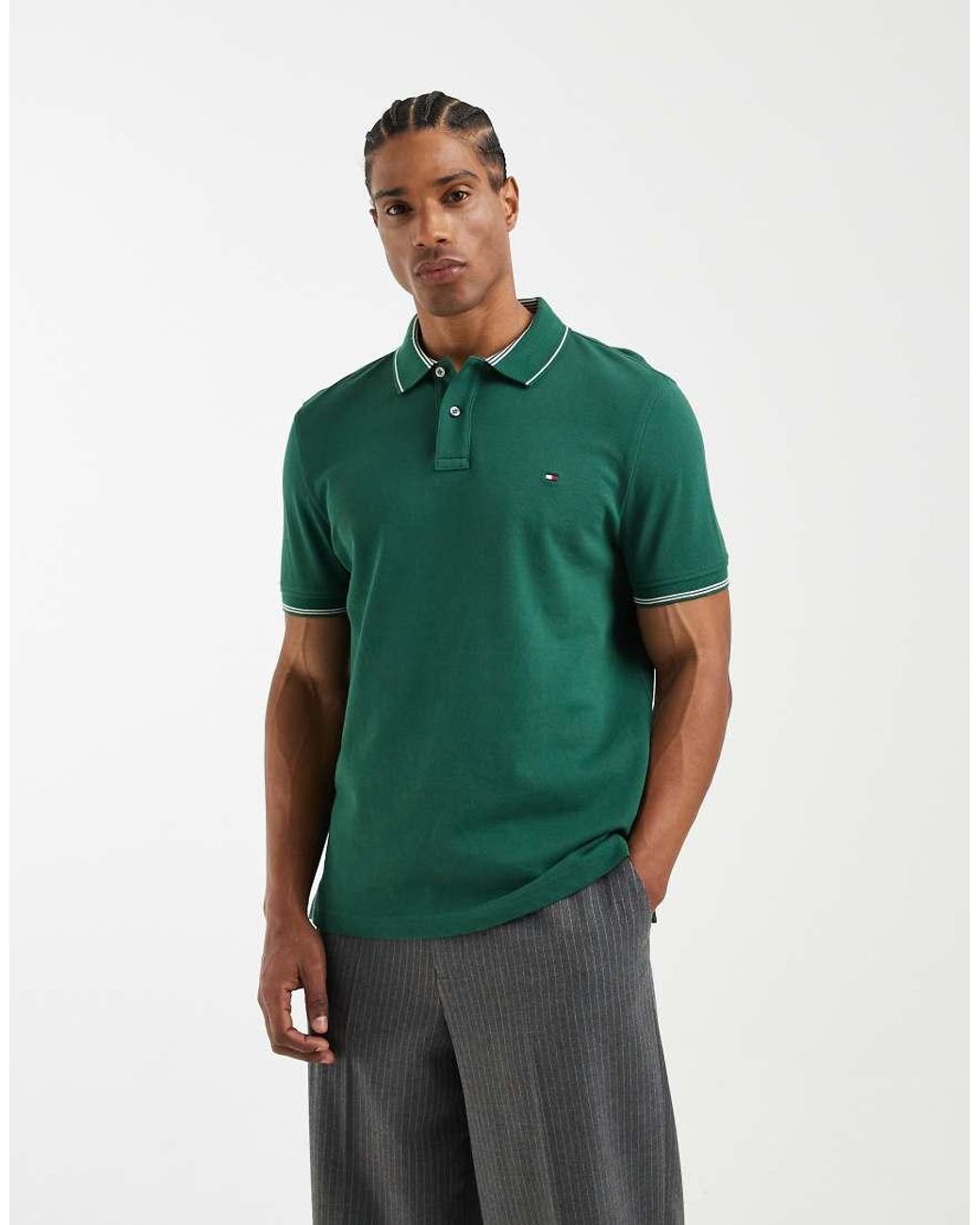 Tommy Hilfiger Green Cotton Pique Collar Regular Fit Polo Shirt for men