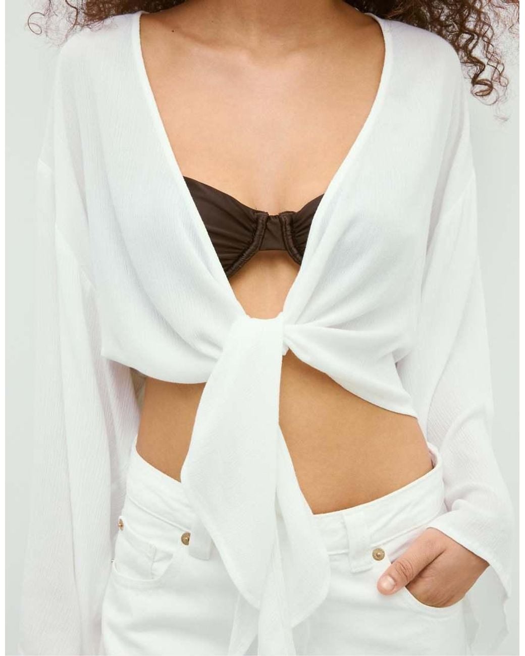 Stradivarius White Flowing Open Blouse
