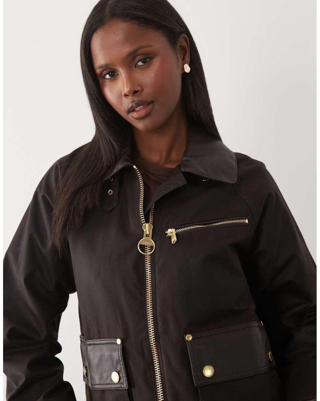 Barbour Brown Donnington Wax Jacket With Pu Detail