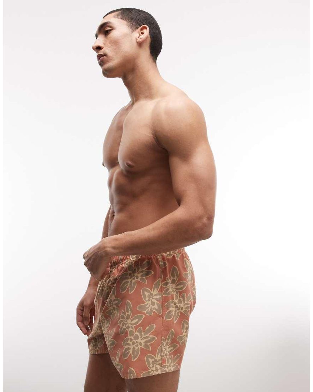 ASOS Orange Short Length Swim Shorts With Floral Print for men