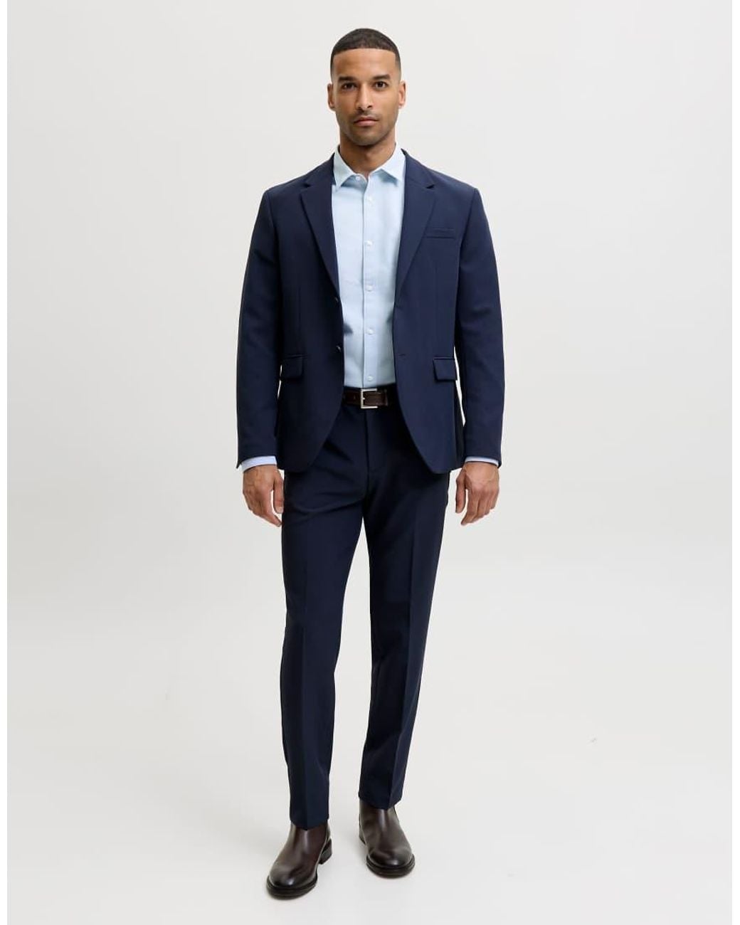 Jack & Jones Blue Joe Slim Fit Spread Collar Long Sleeve Shirt for men