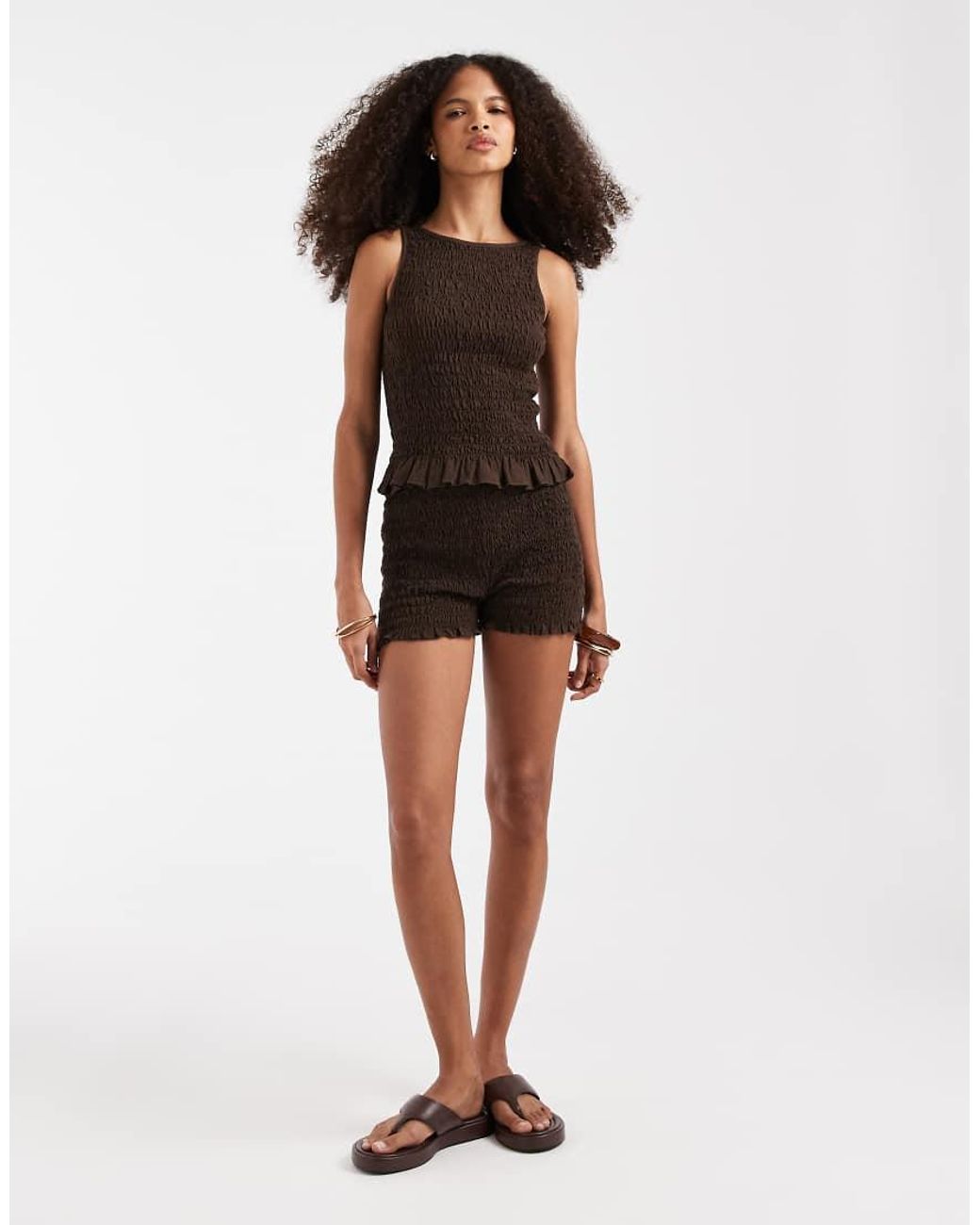 JJXX Brown Shirred Sleeveless Top