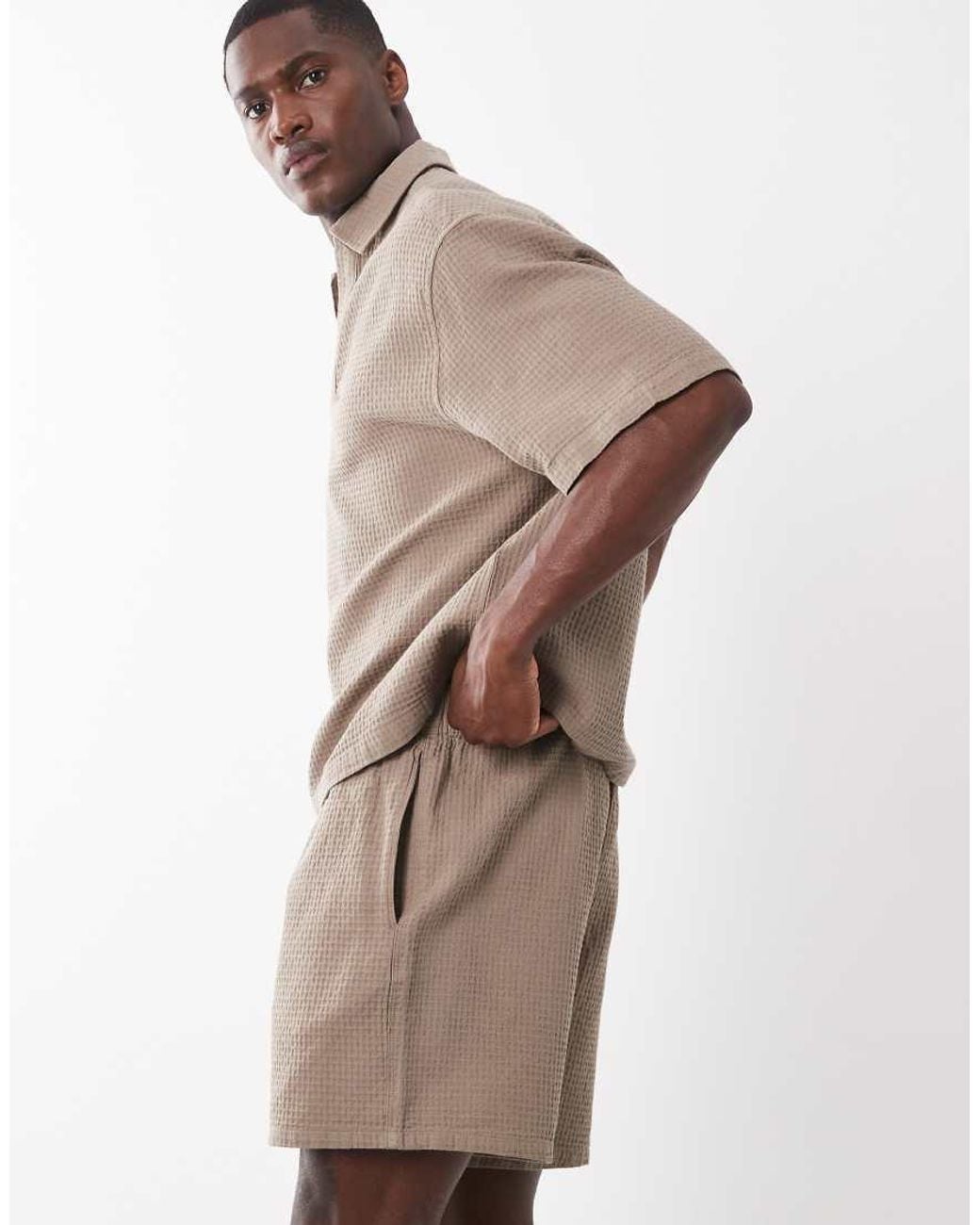 ASOS White Mid Length Waffle Shorts for men