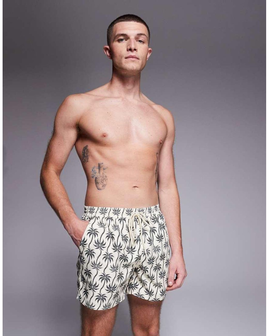 South Beach Gray Palm Print Swimshort for men