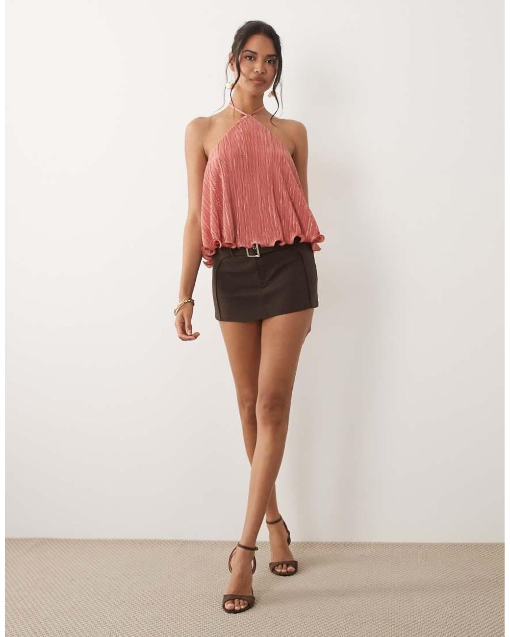 ASOS Red Plisse Halter Neck Top