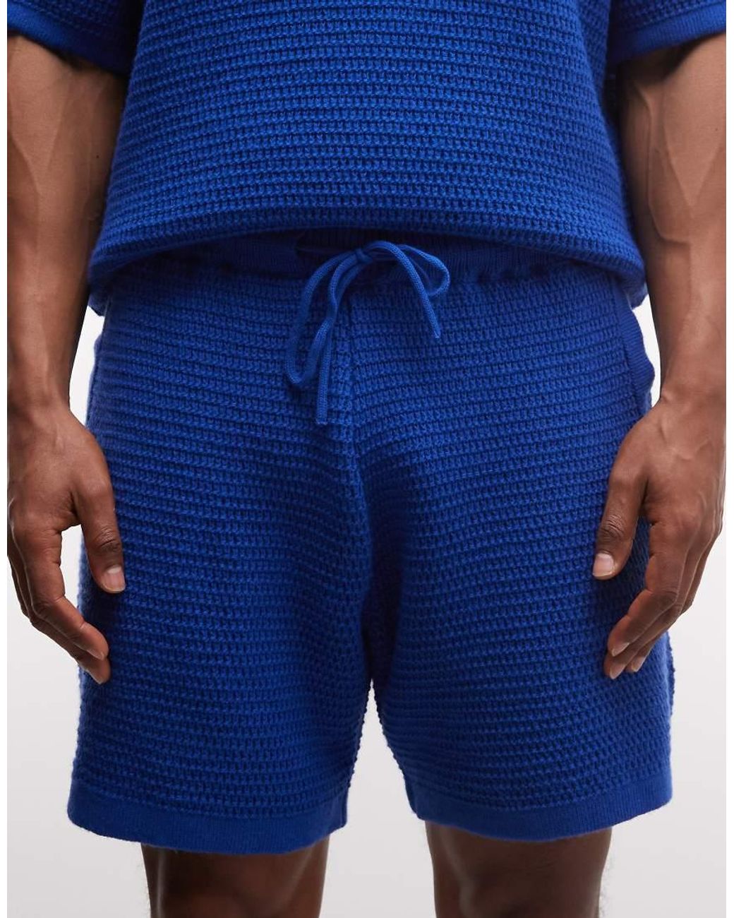 ASOS Blue Knitted Co-ord Textured Shorts for men