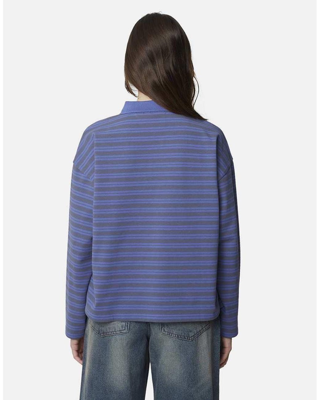Good For Nothing Blue Striped Monogram Long Sleeve Polo