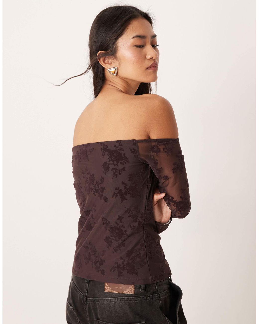 Abercrombie & Fitch Brown – bh-freies, schulterfreies oberteil aus spitze