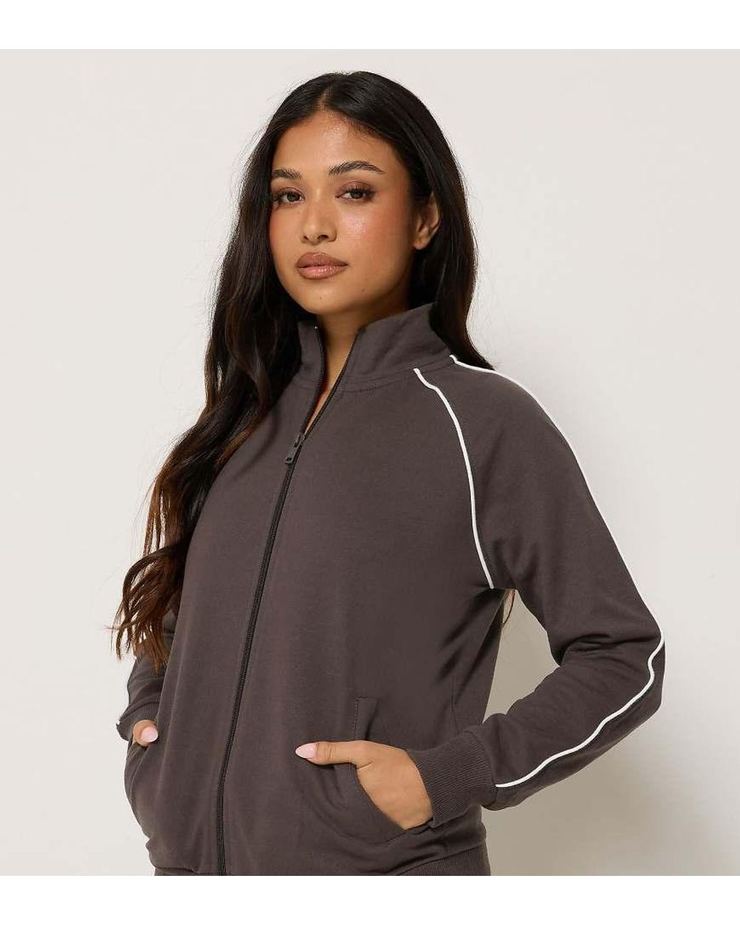PixieGirl Brown Petite Contrast Zip Jacket