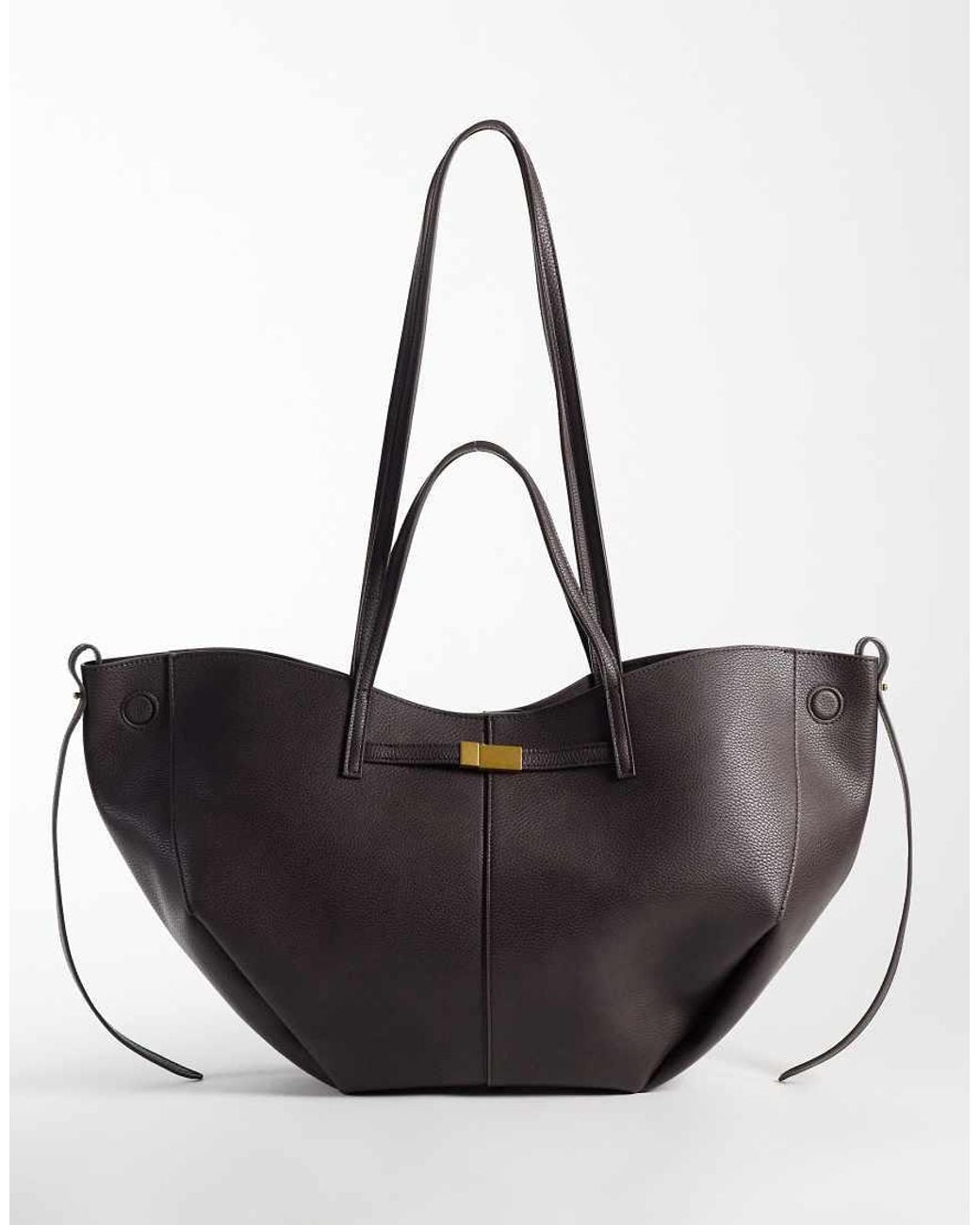 Gina Tricot Black Faux Suede Large Tote Bag With Strap Detail