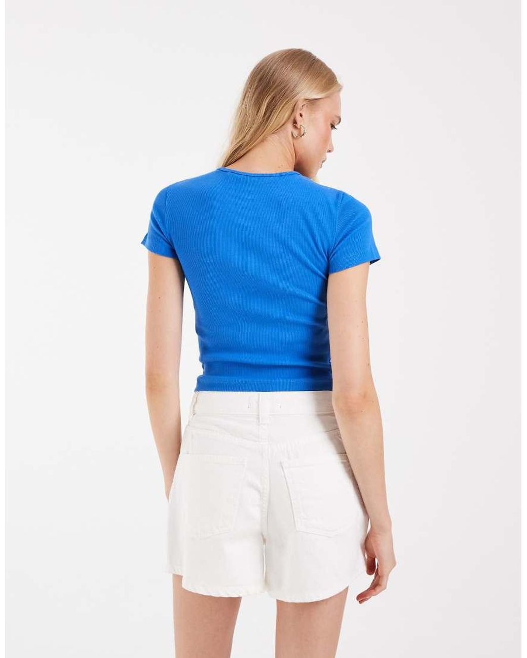 Vero Moda Blue Ribbed Round Neck T-shirt