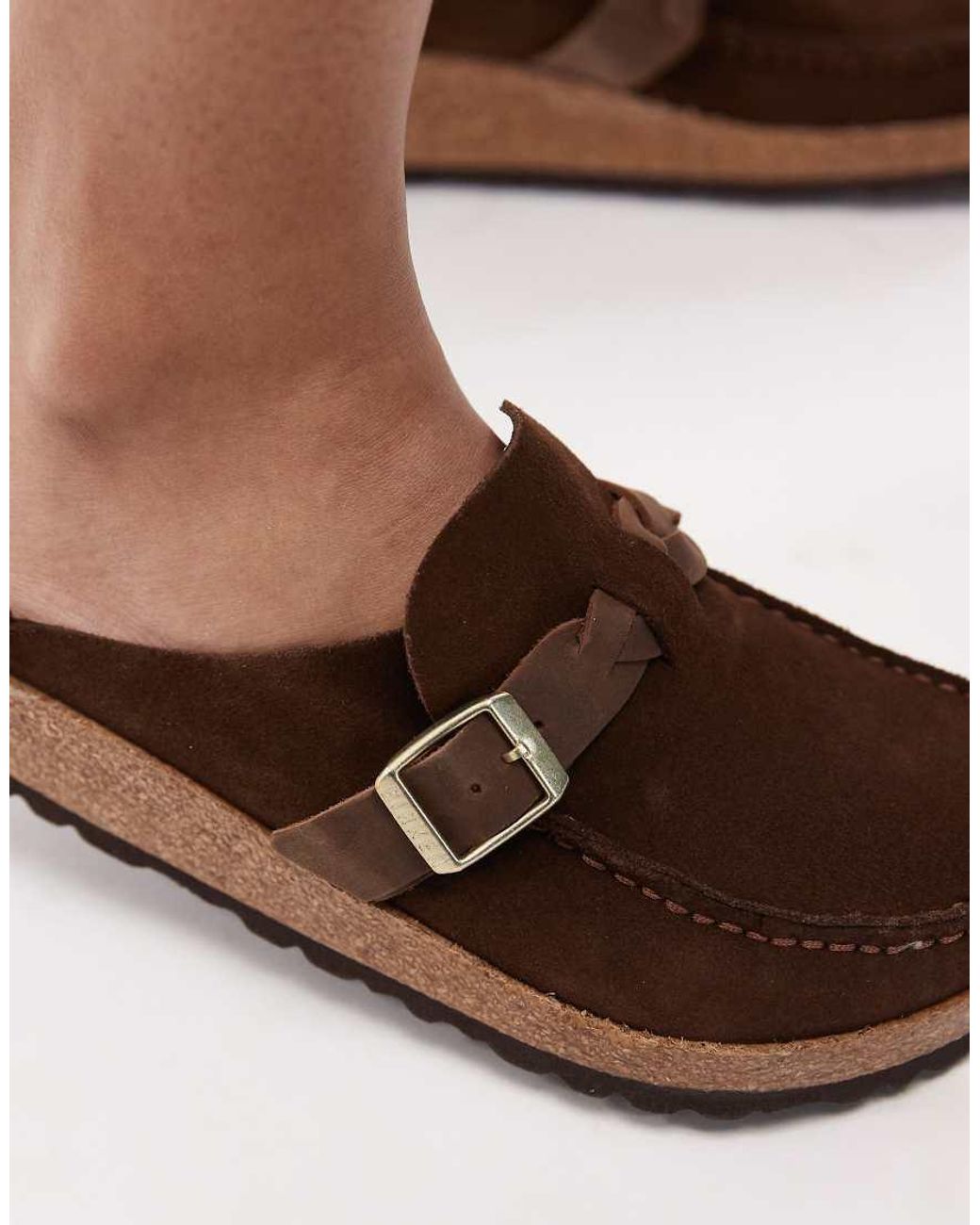 Birkenstock Brown Buckley Braided Suede Clogs