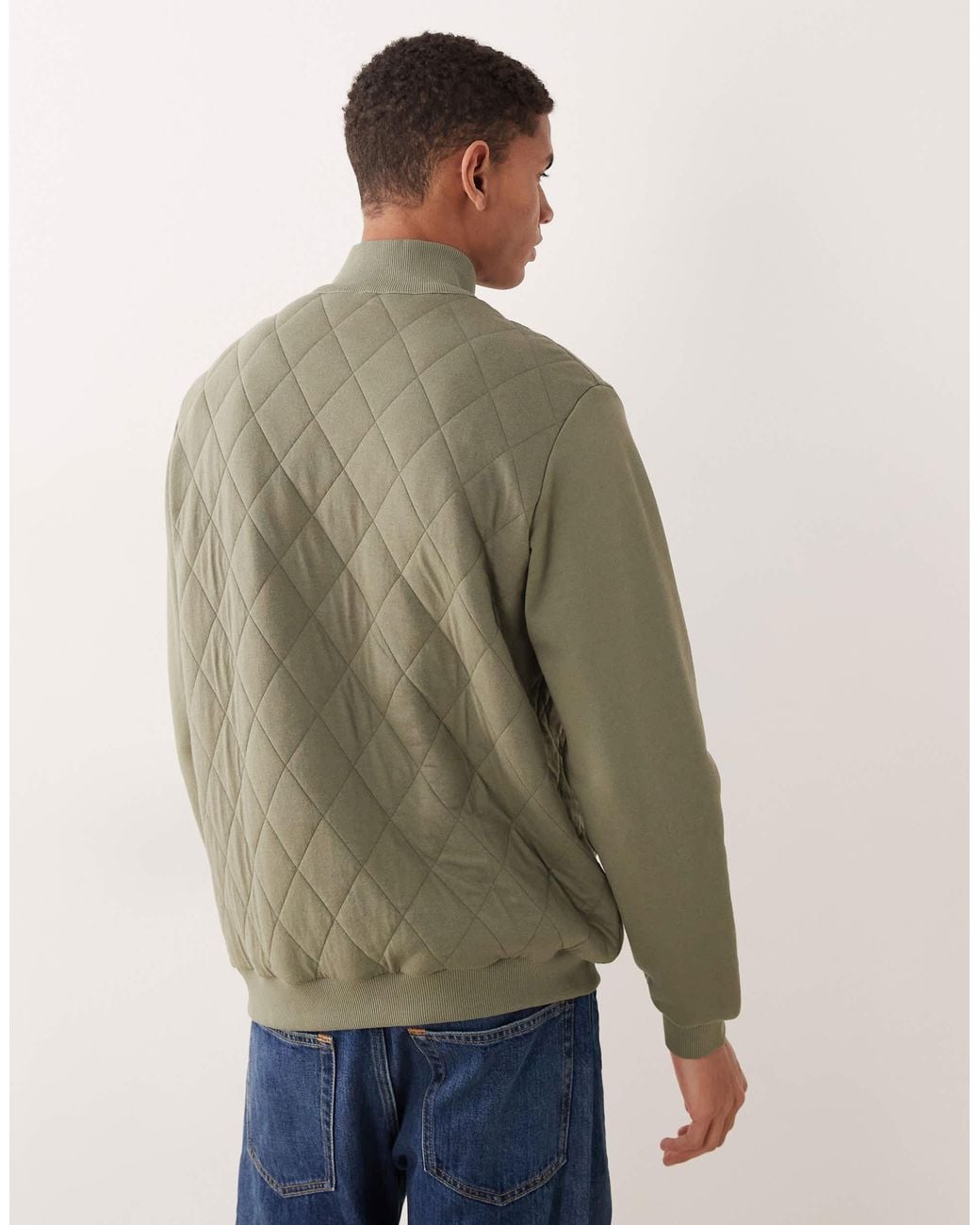 ASOS Natural Essentials Zip-through Funnel Neck Jacket for men