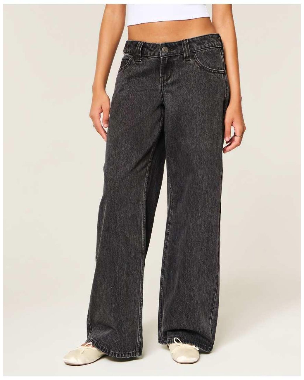 Hollister Black Andi Adjustable Waist Ultra Low-Rise Washed Super Baggy Jeans