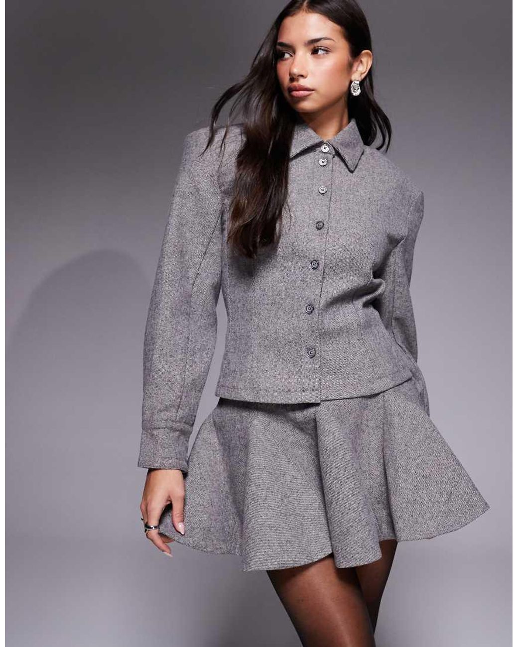 Wanderdoll Gray Blair Tailored Pleated Mini Skirt Co-ord