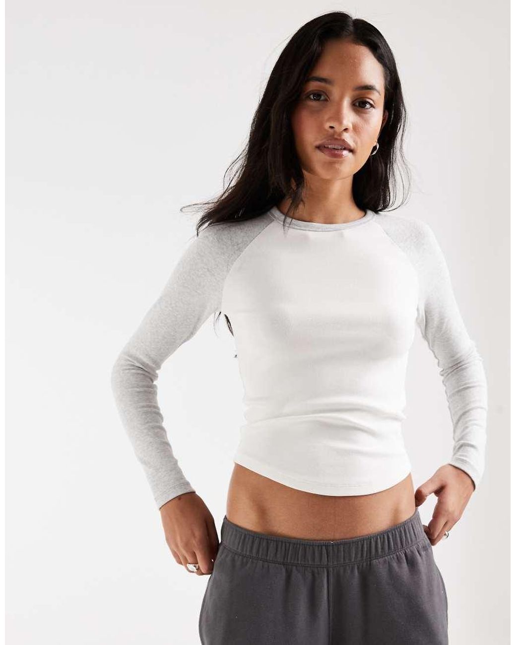 Hollister Gray Long Sleeve Raglan Crew Neck T-shirt