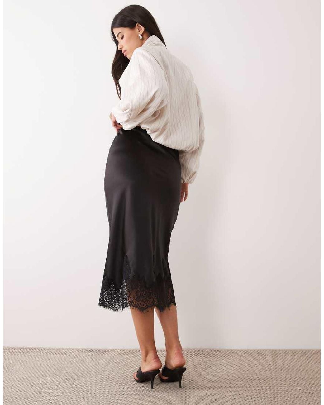 Gina Tricot Natural Lace Trim Satin Skirt