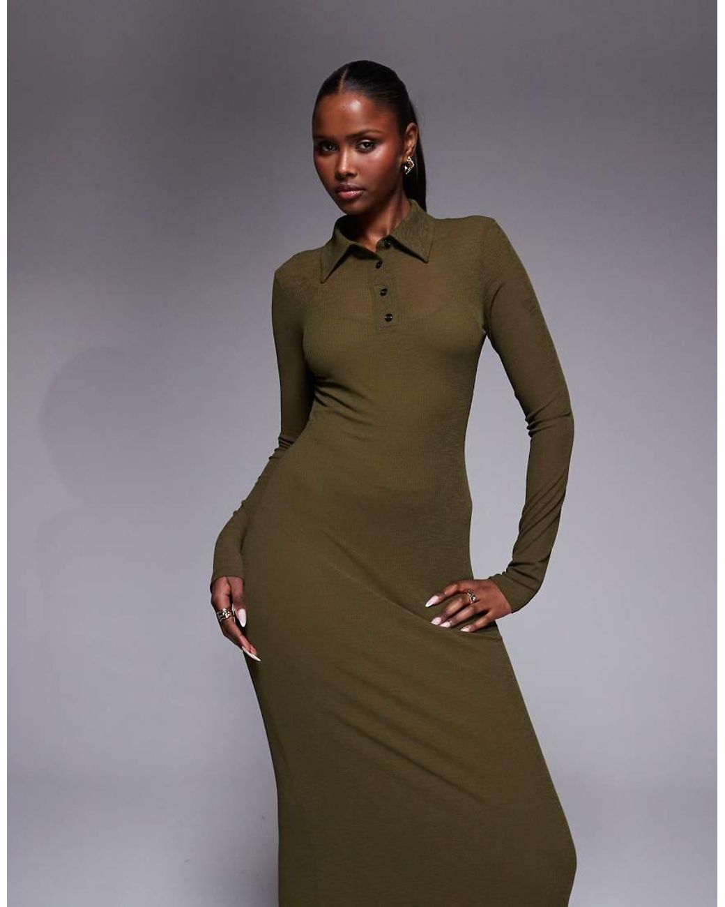 ASOS Green Long Sleeve Double Layer Maxi Dress
