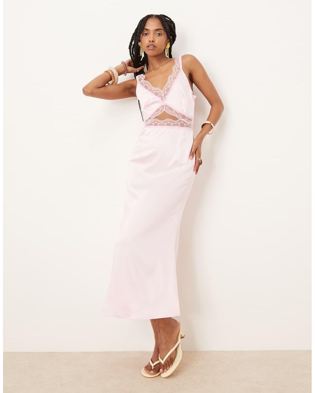 Never Fully Dressed Pink Mimi Lace Cut-out Satin Midaxi Dress