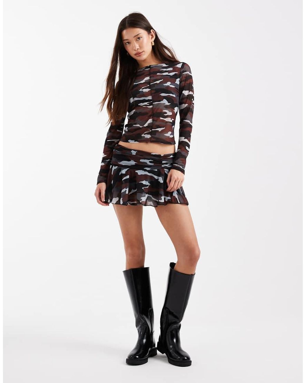 Collusion Black Slash Neck Long Sleeve Mesh Top