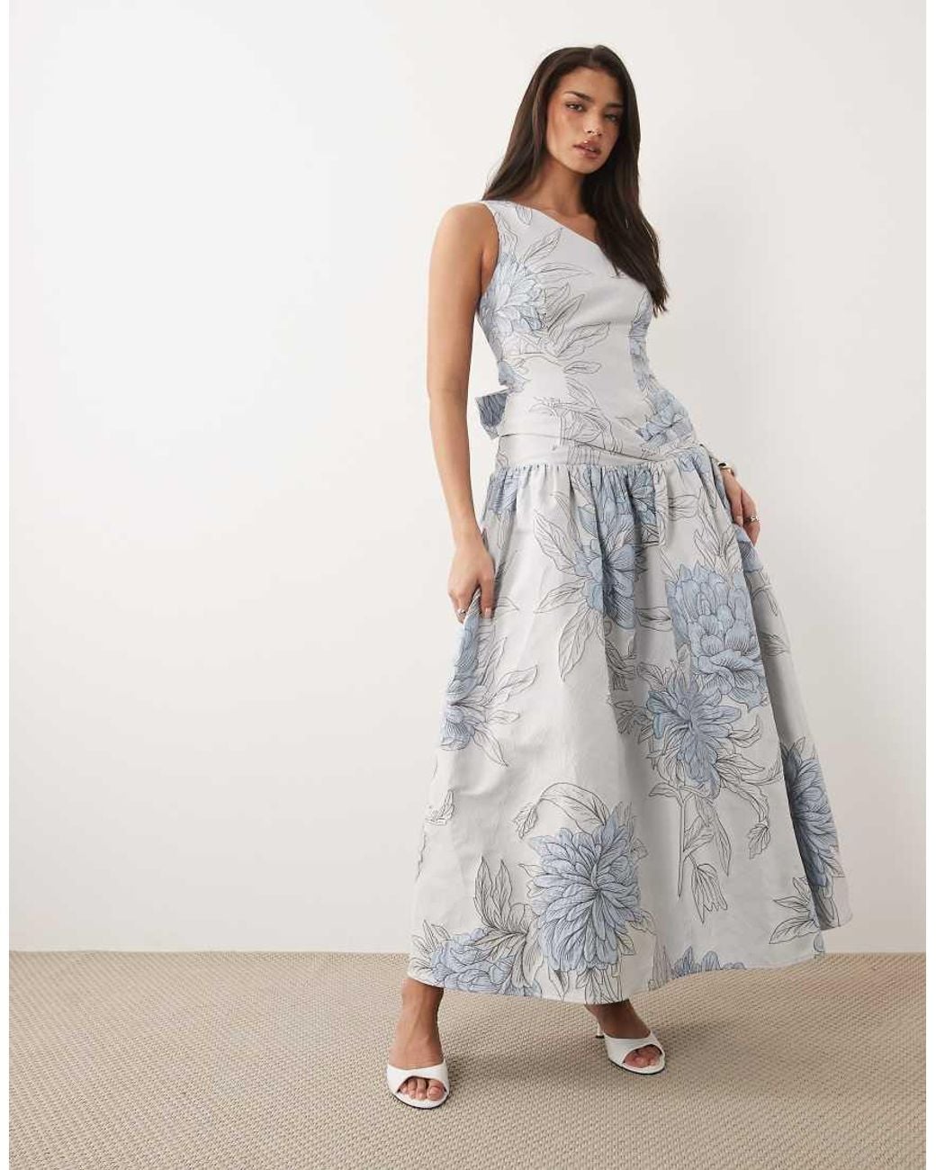 ASOS Gray One Shoulder Jacquard Maxi Dress