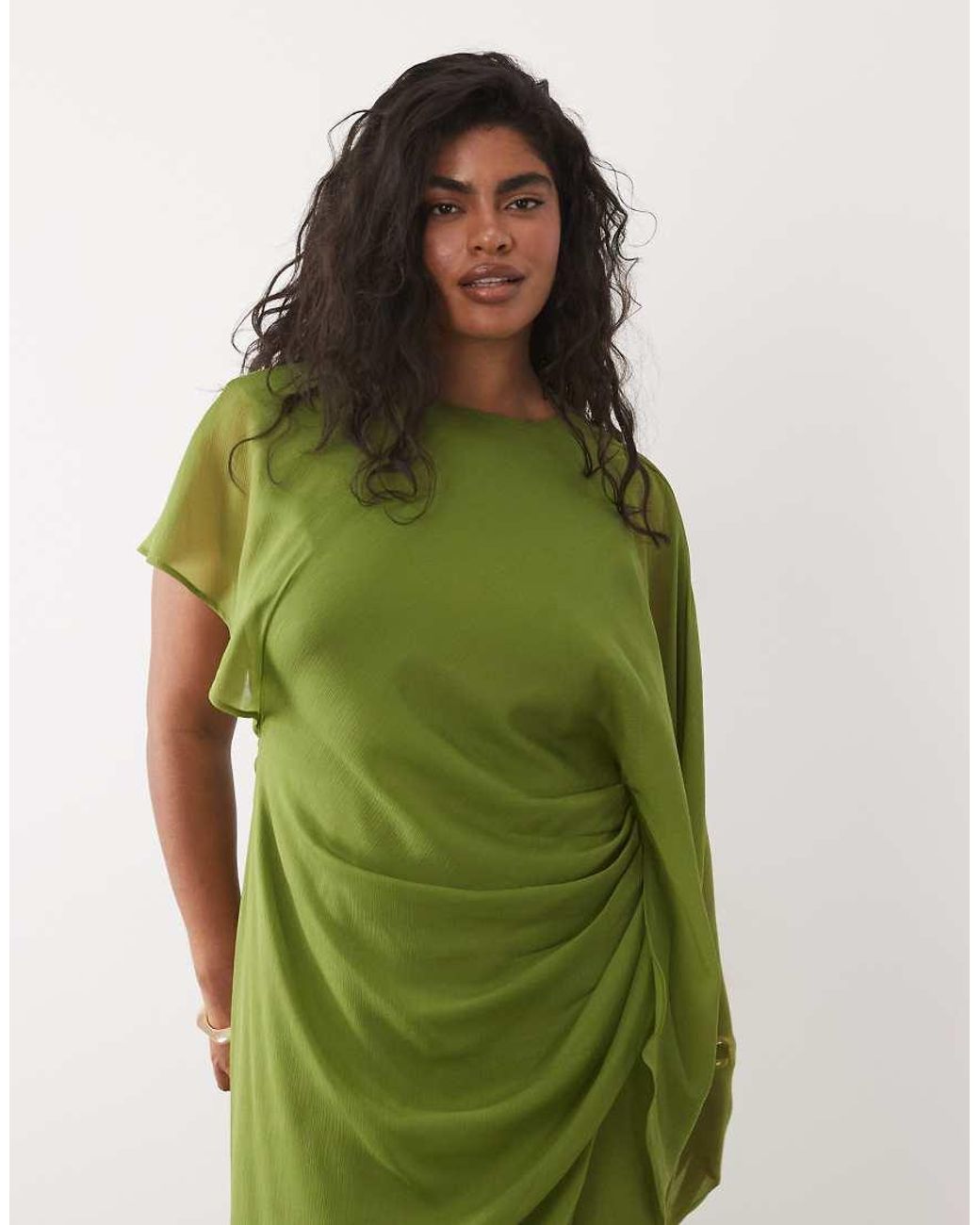 ASOS Green Asos Design Curve Cape Sleeve Bias Cut Drape Maxi Dress With Low Back