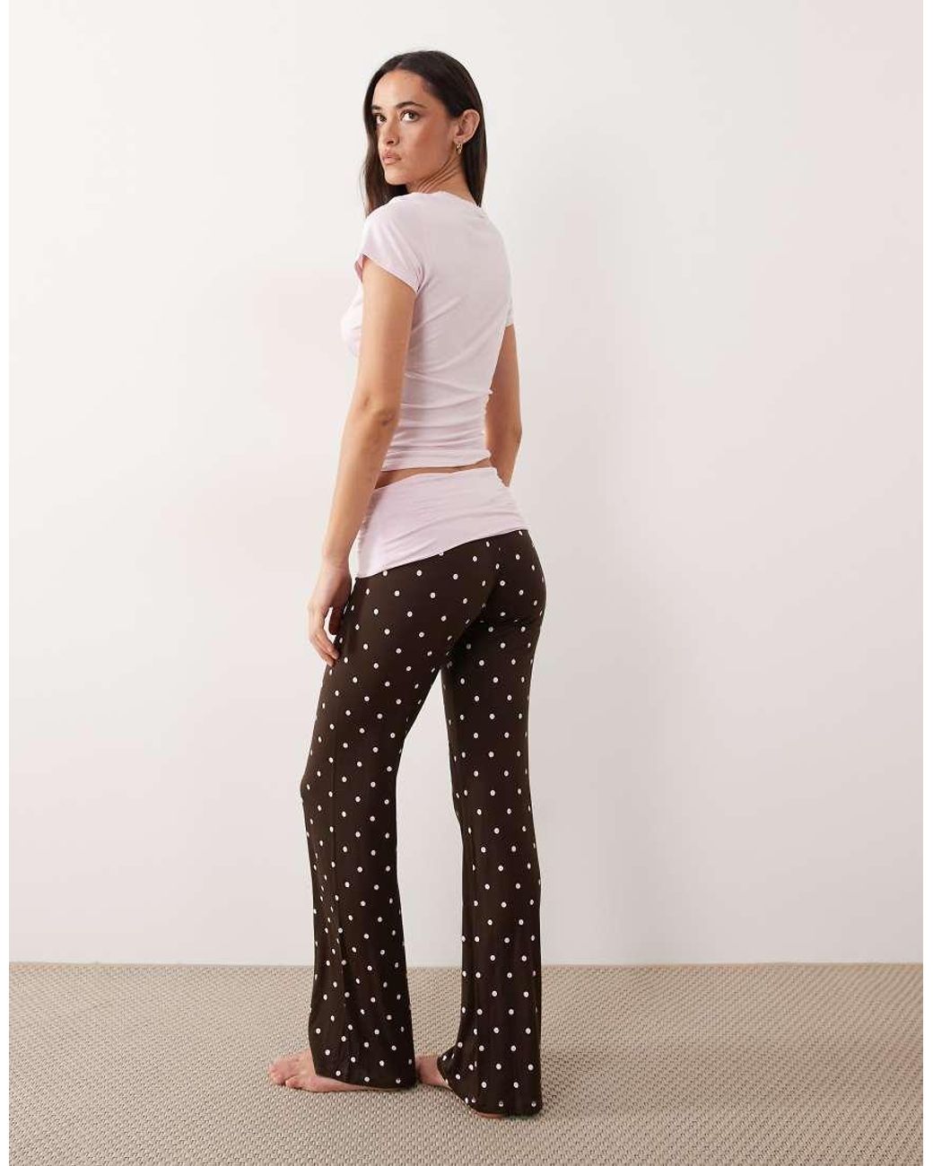 Cotton On Natural Pyjama Airy Soft T-shirt And Roll Over Trousers