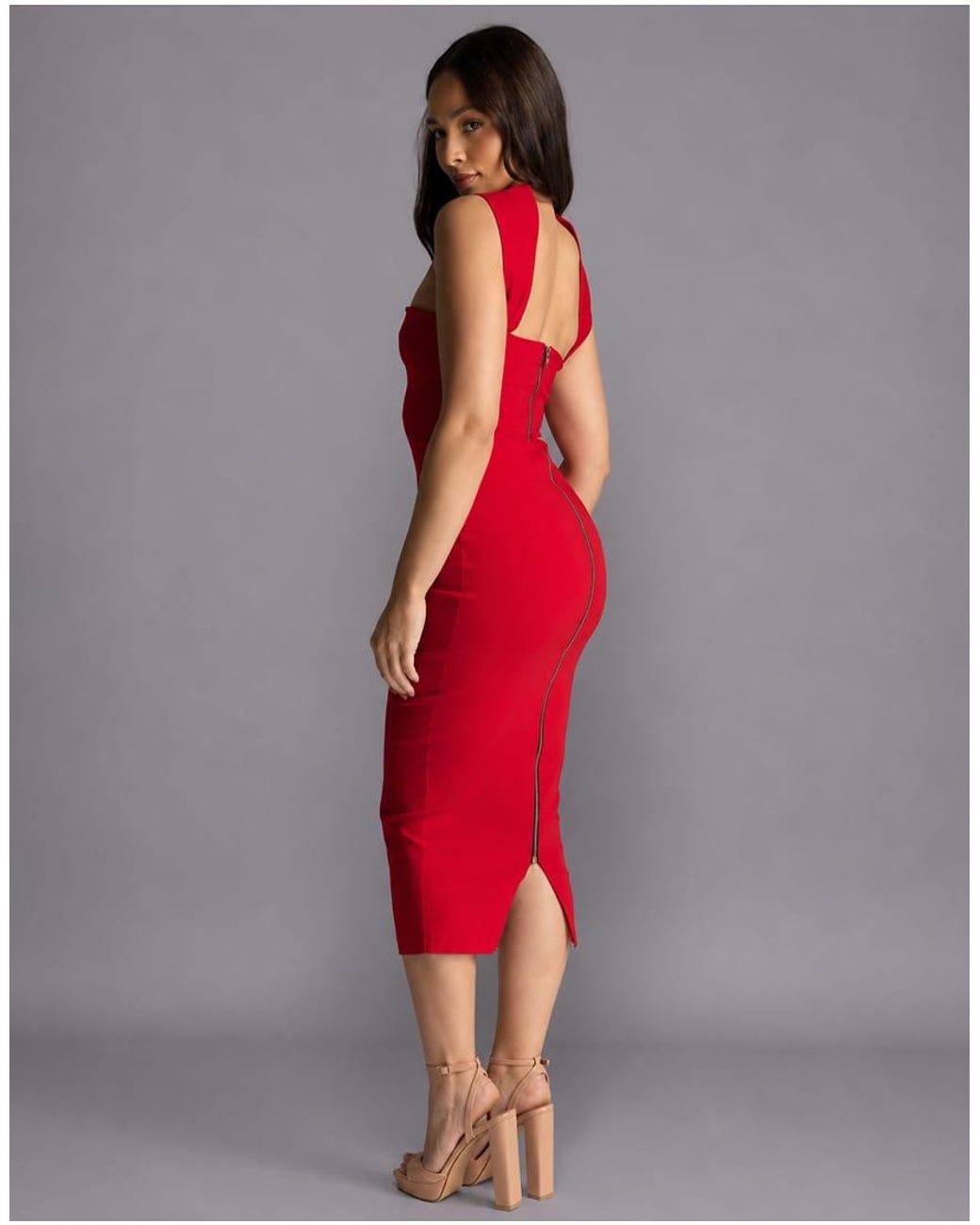 Vesper Petite Red Collar Detail Bodycon Midaxi Dress
