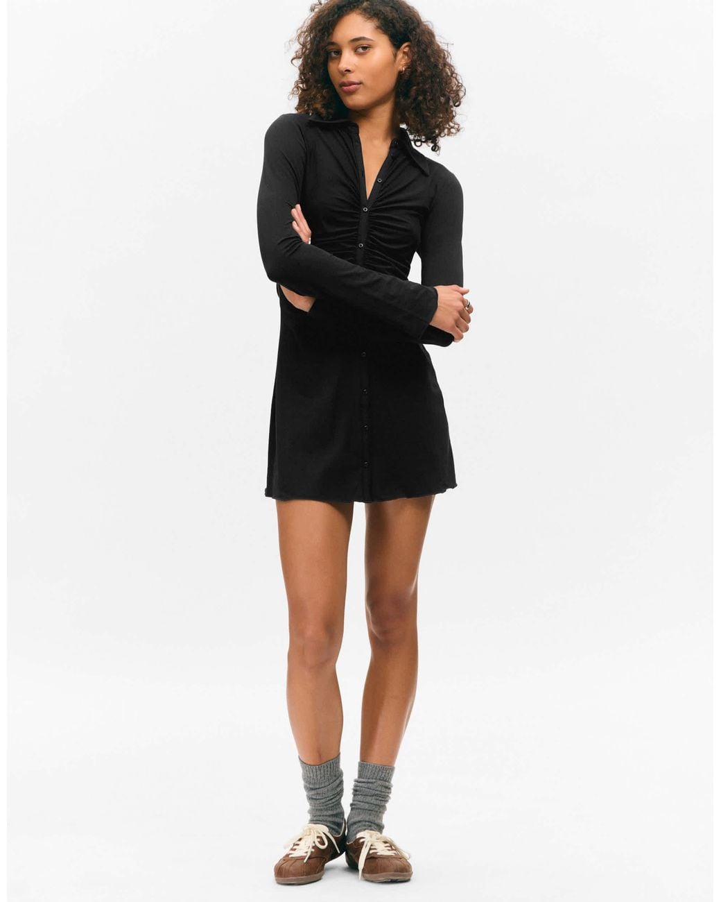black ruched shirt dress 2-Piece Little Girl Black Dress And Denim Jacket – Kidz Slay Apparel main image 0