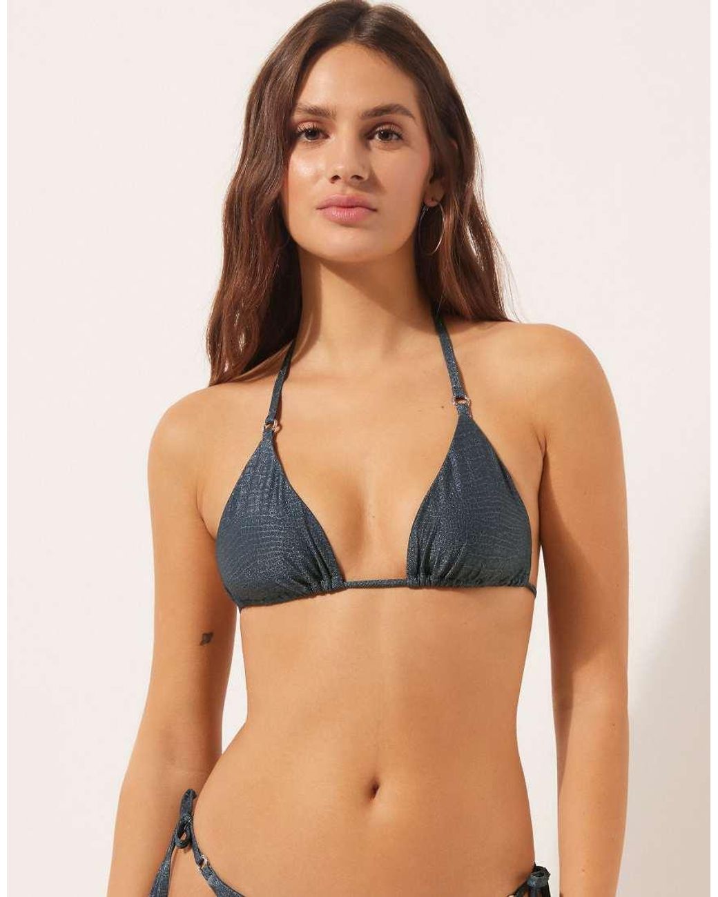 Calzedonia Blue Triangle Bikini Top Glowing Python