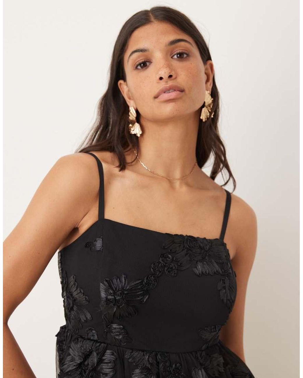 Maya Black Floral Tiered Cami Midi Dress