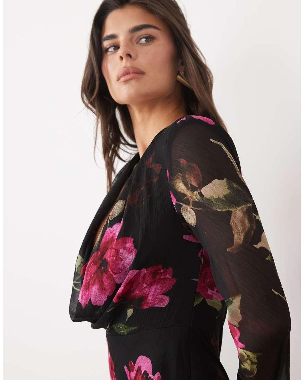 ASOS Multicolor Cowl Neck Chiffon Maxi Dress