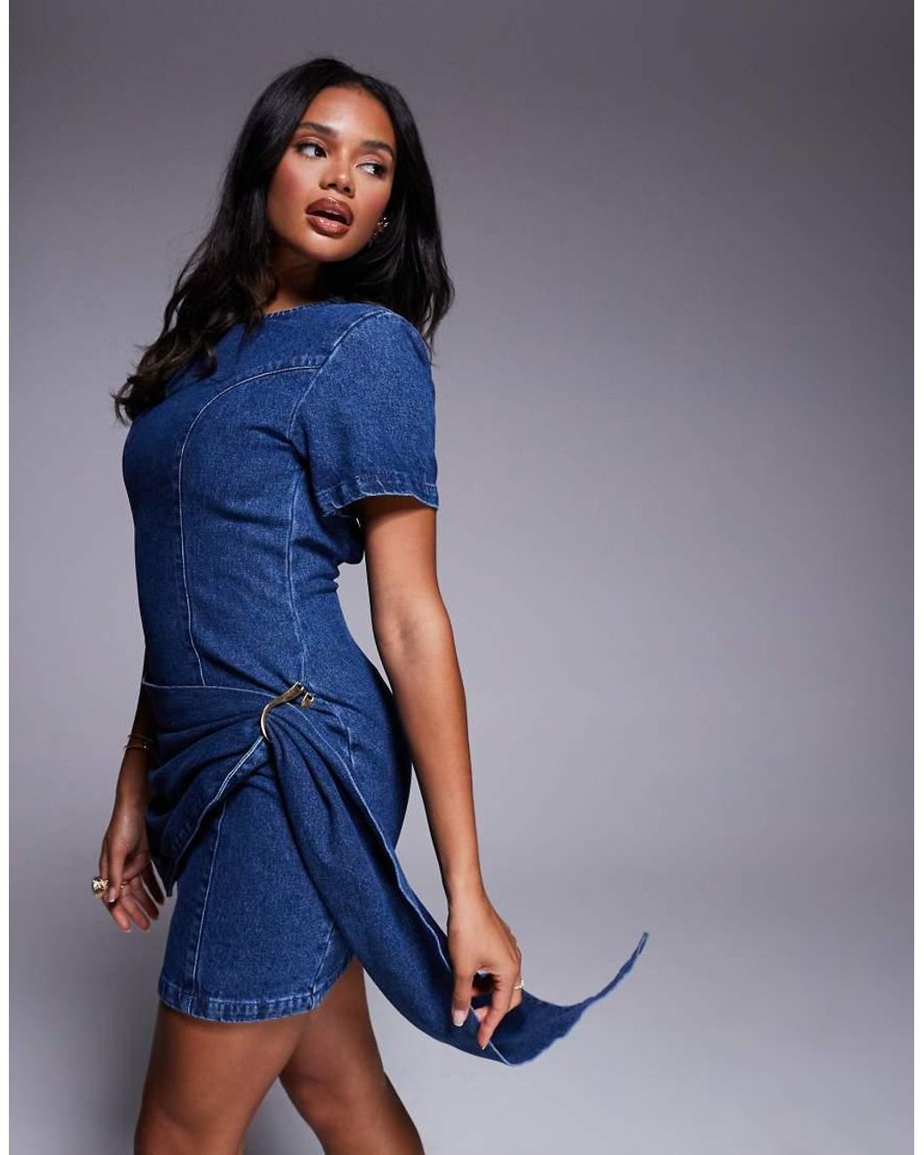 ASOS Blue T-Shirt Dress With D Ring Drape Detail