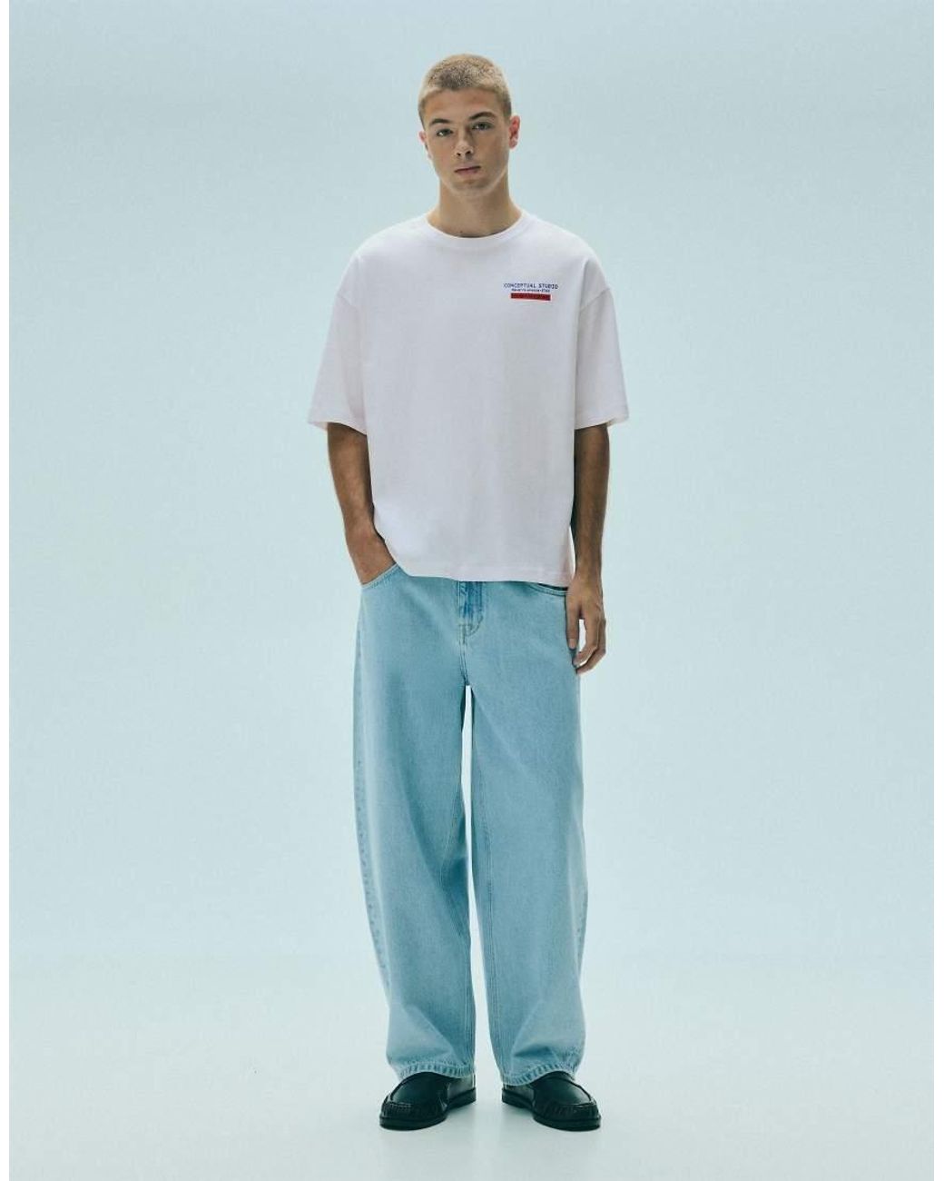 Pull&Bear Blue Conceptual Studio Relaxed Graphic T-shirt for men