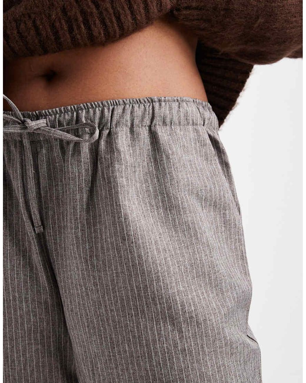 ONLY Brown Wide Leg Pinstripes Trousers